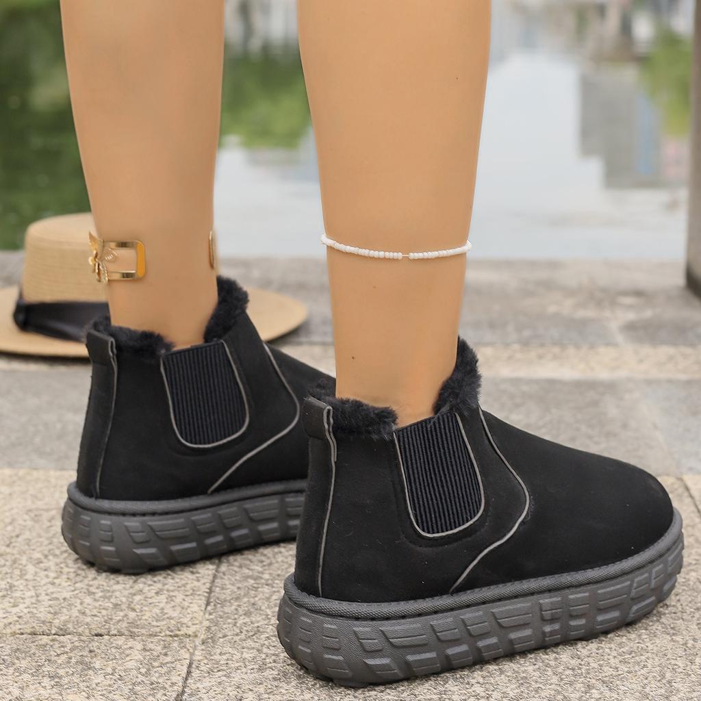 New Autumn and Winter Snow Boots Women's Warm Solid Color Large Size Elastic with Thick Soles and Non-slip Short Cotton Shoes