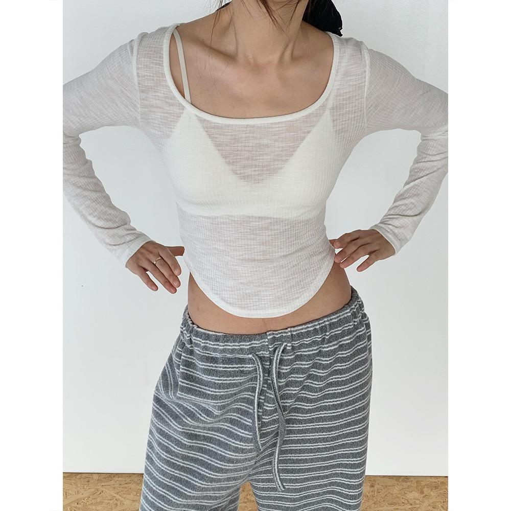 Dorothy Spring Korean Square Neck Irregular Long Sleeve Women's T-shirt