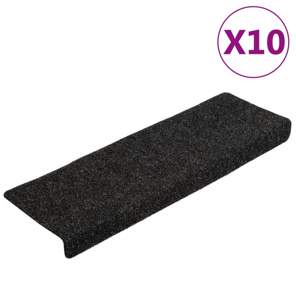 VidaXL Stufenmatten Selbstklebend 10 Stk. 65x21x4 cm Schwarz Rechteckiger Rand