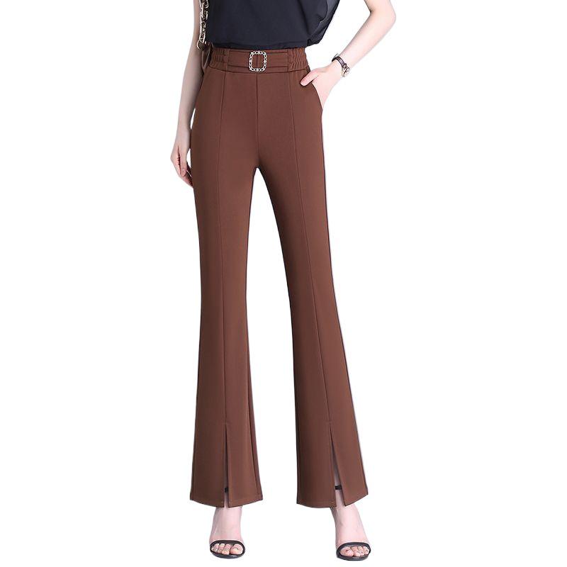 New Women's High-Waisted Split Flare Pants: Slimming, Casual, Versatile, Draped, Stretchy Elastic Waist, Wide-Leg Design