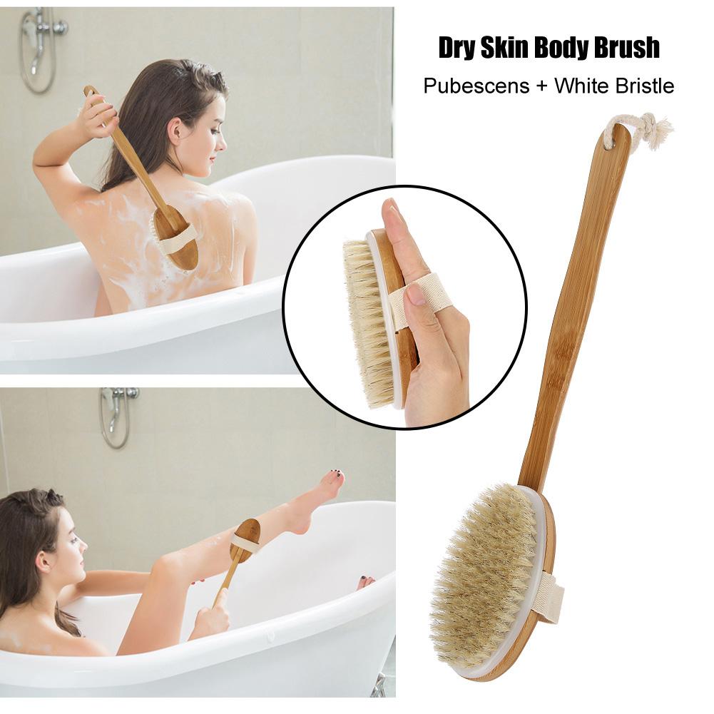 Long Bath Shower Body Brush Bristles Brushing Exfoliating Skin Cleaning Care Brush Massager