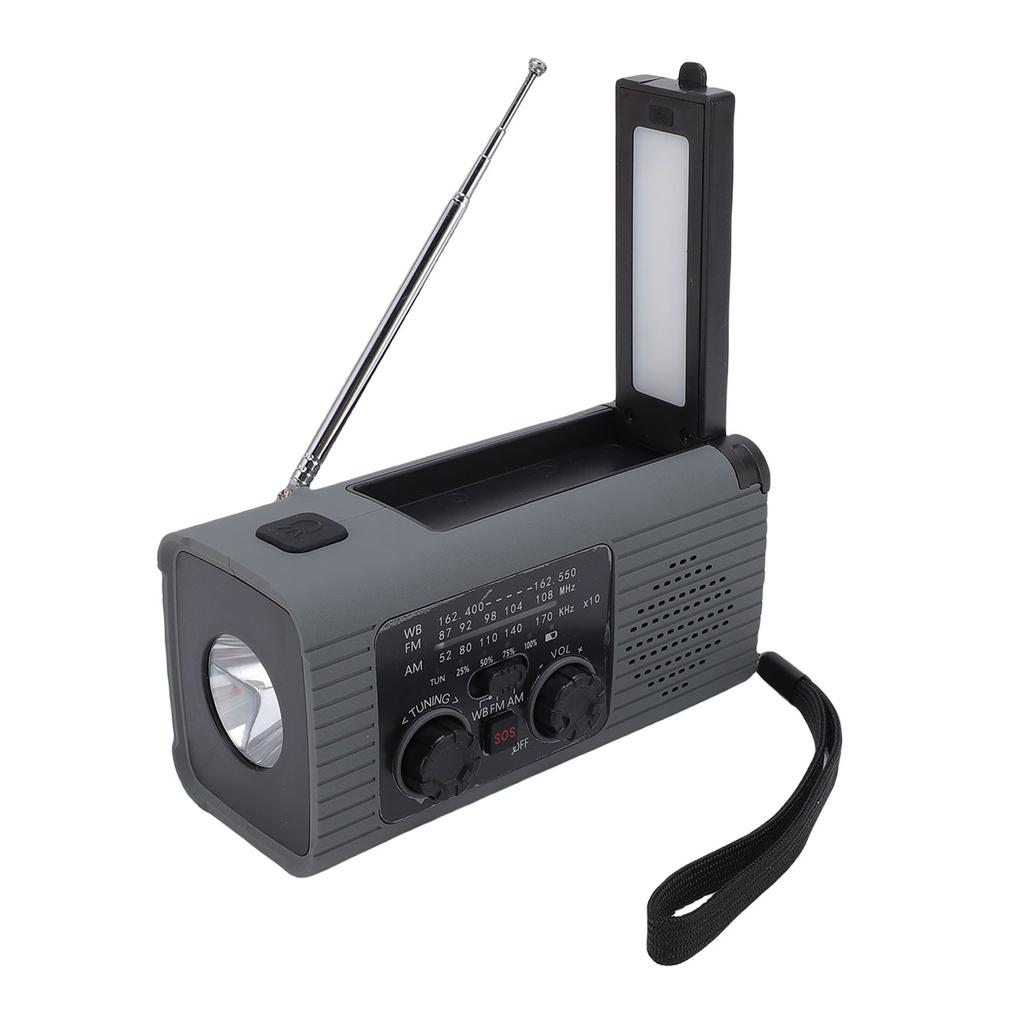 Solar Crank Radio Emergency LED Flashlight Cell Phone Charger 2000mAh Portable Rechargeable AM FM NO