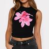 Y2K Women Summer O Neck Sleeveless Flower Print Causal Slim Fit Vest Bare Midriff Tank Top