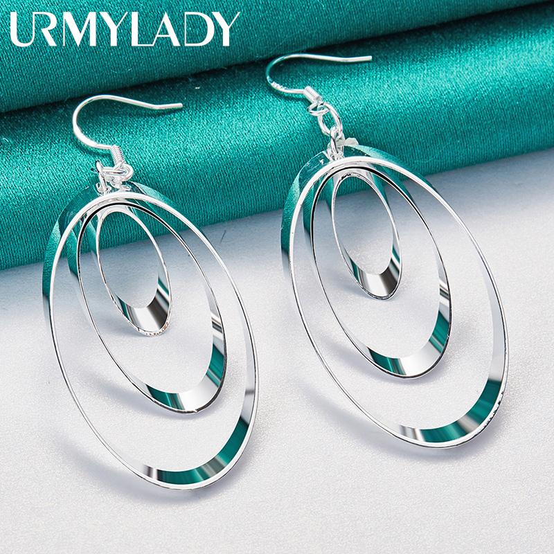 925 Sterling Silver Oval Multi Circle Swirl Earrings for Women Wedding Engagement Party Fashion Jewelry