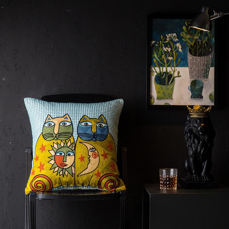Christmas Picasso European and American Style Abstract Cushion Cover Living Room Sofa Embroidered Cushion Bedside Pillow Cover