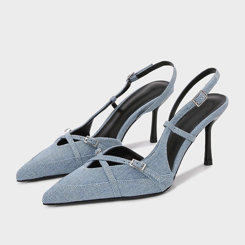 

Fashion Designer Blue Denim Slingback Buckle Strap Women Pumps Sexy Pointed Toe High Heels Elegant Party Dress Shoes Zapatos De Mujer 35 синий