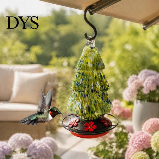 Outdoor Garden Decor for Bird Watchers Stained Glass Hummingbird Feeder, Christmas Tree Shaped Colorful Feeder Yard Hanging Waterer Patio Decoration