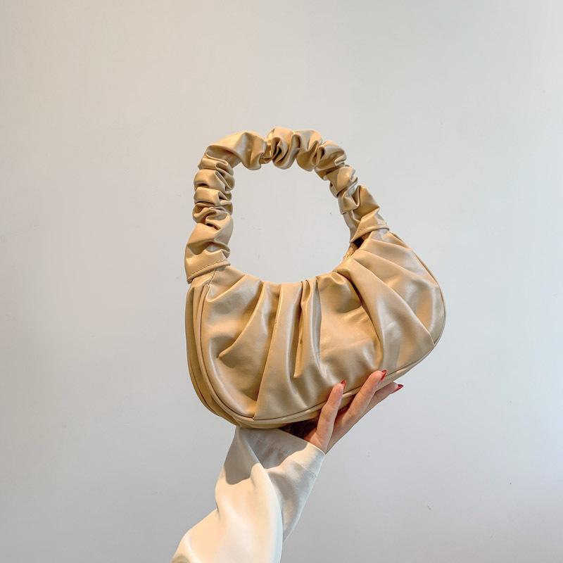 Contrasting Colors New Fashionable Solid Color Pleated Clouds Sweet Shoulder Bag Street Trend Portable Underarm Women's Bag