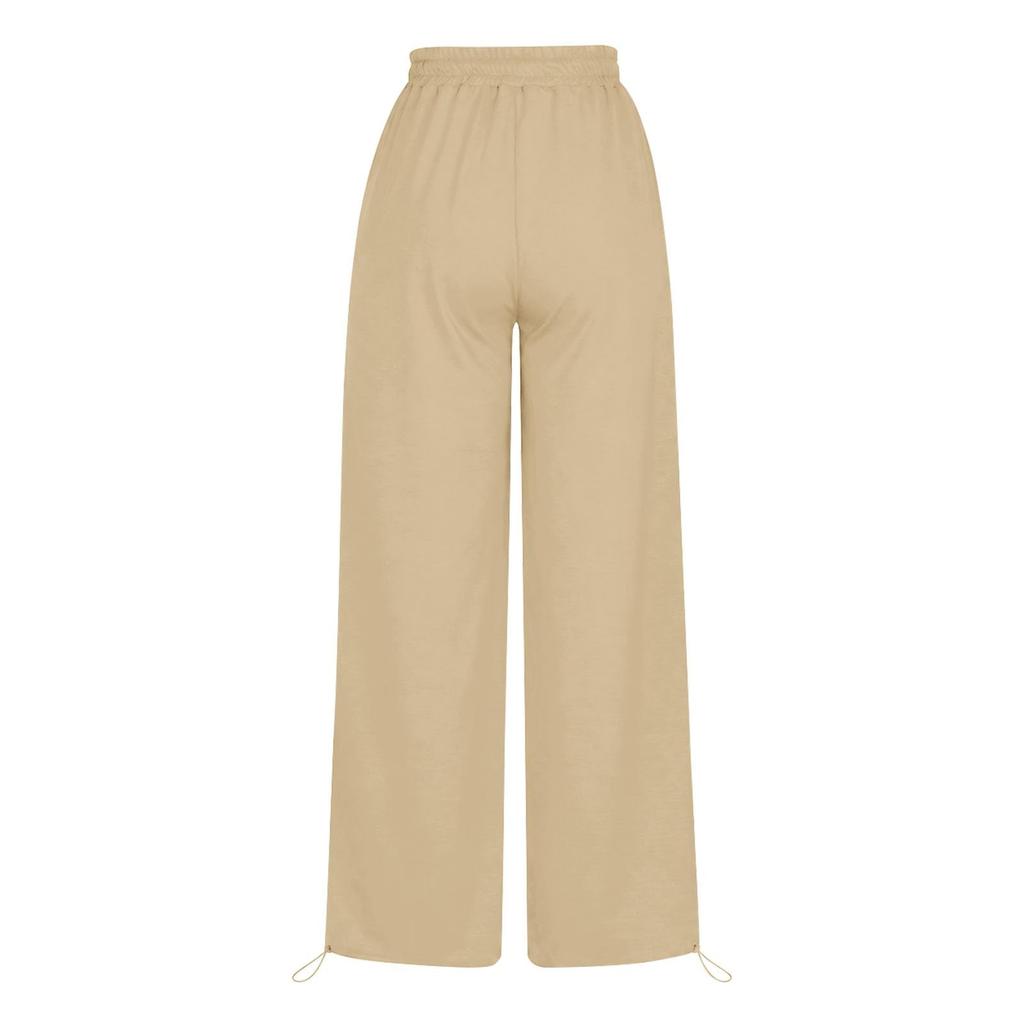 Womens Elevated Wide Leg Pants Drawstring Waist Relaxed Palazzo Trousers