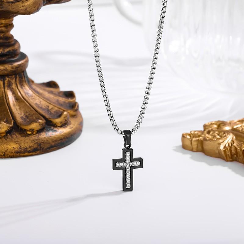 2026 Stone Cross Necklace Fashion Light Luxury Necklace Jewelry Premium Jewelry Full Diamond Men's Necklace