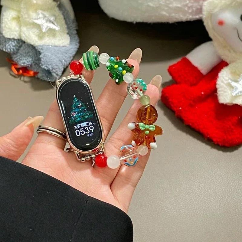 

Christmas Gingerbread Man Bead Strap for Xiaomi Mi Band 9 8 7 6 5 Girl Jewelry Elastic Bracelet for MiBand 8Pro 7Pro Accessories for Redmi Watch 4