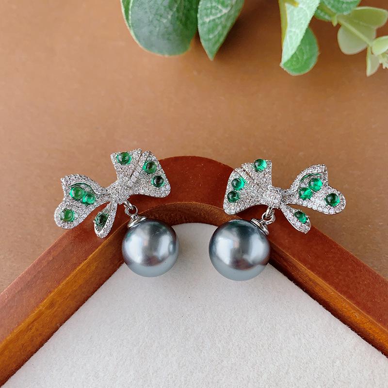 Pearl Set Earrings Needle Necklace Bow Pearl Design Temperament Premium Women'S