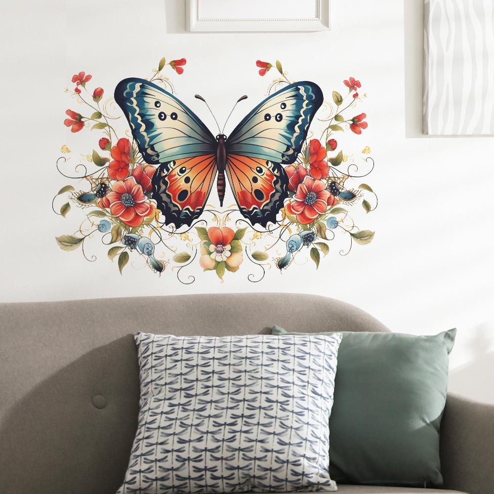 Butterfly Flowers Wall Sticker Background Home Decoration Mural Living Room Wallpaper Decal