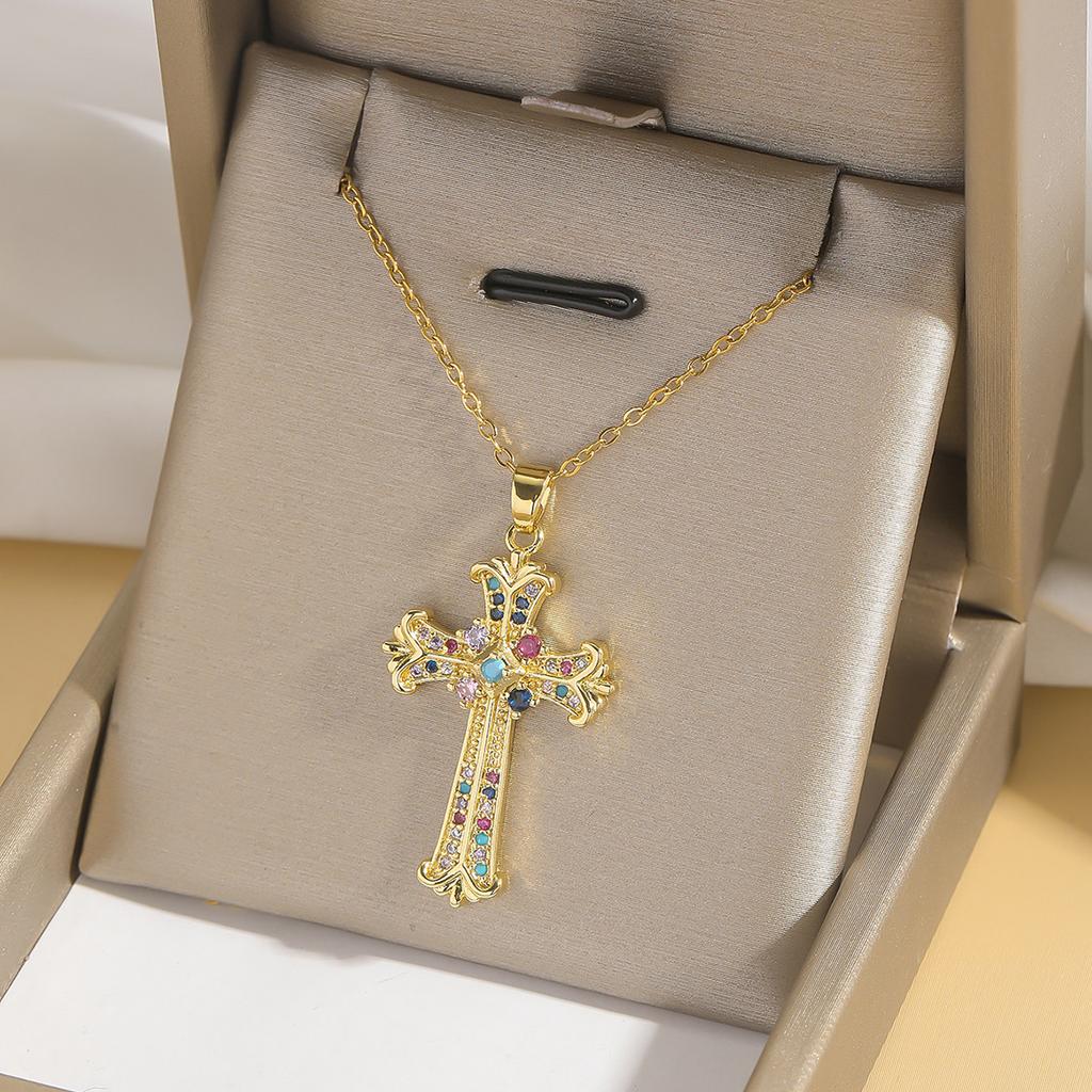 Hip Hop Cool Zircon Cross Necklaces for Women Men Fashion Stainless Steel Chains Shiny Cross Collar Jewelry Accessories Gifts