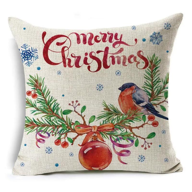 45*45Cm Merry Christmas Cushion Cover Birds Garland Pillowcase Single Sided Print Polyester Sofa Pillow Case For Home Xmas Decor