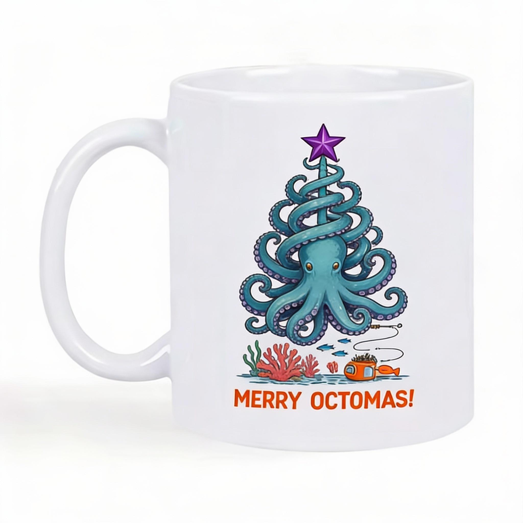 Merry Fishmas Ceramic Mug - Unique Fishing Christmas Tree Design, Perfect Gift for Coffee and Tea Lovers, Novelty Present 320ml