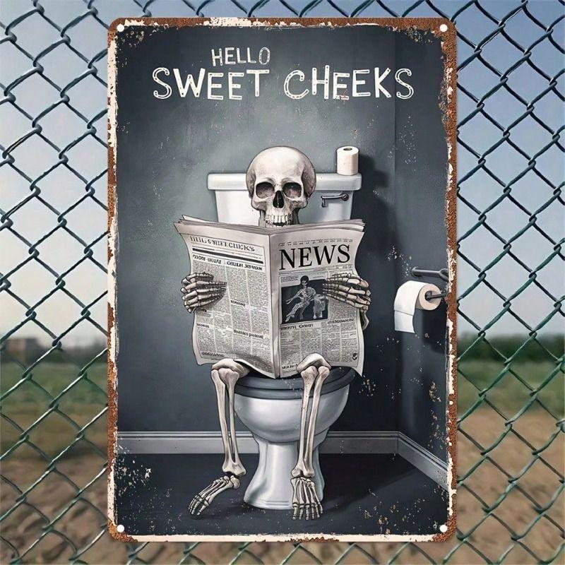 Metal Wall Art Vintage Skeleton Hello Darling Poster Waterproof for Home Bar