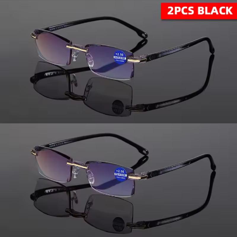 

2Pcs Men Rimless Square Gray Lens Reading Glasses Women Anti-Blue Light Presbyopic Computer Eyeglasses Far Sight +1.0+1.5To+4.0 +2.5