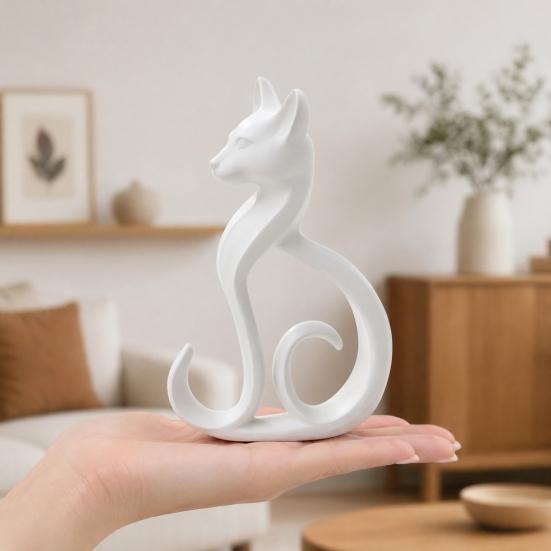 Yousheng 3D Printed Cat Figurine, Minimalist Elegant Sitting Cat Sculpture, Modern Animal Ornament for Home Office Desk Shelf Decor