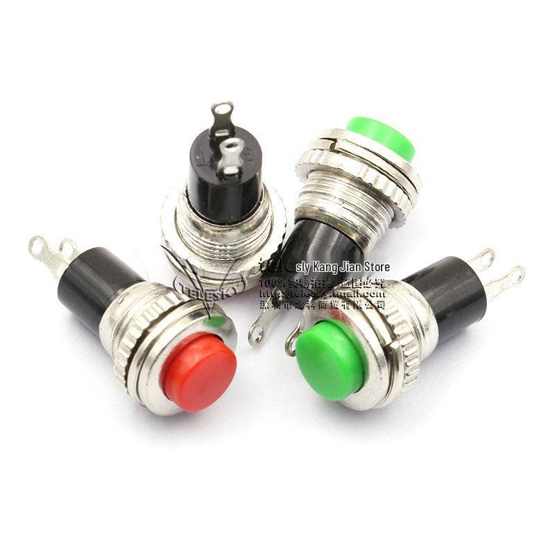 DS-316 10MM Red/Green Screw-in Non-locking Self-resetting Power Switch Button (2-Pack)