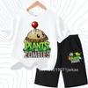 Kids Street Fashion Boys Girls T Shirt Set Plants Vs Zombies Cute Print 2026 Summer Casual Daily Wear 3-12 Age Shirt Suit