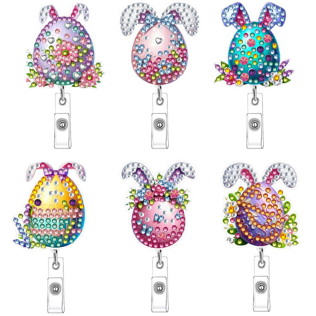6Pcs DIY Decorative Work Badge Holder Retractable Bling Crystal Painting Badge Clip Sparkly Gem Art Name Tag Nurse Accessories