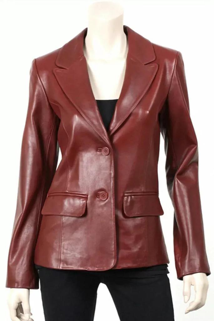 Blazer din piele maro pentru femei, piele naturală de miel, lucrat manual, formal, elegant