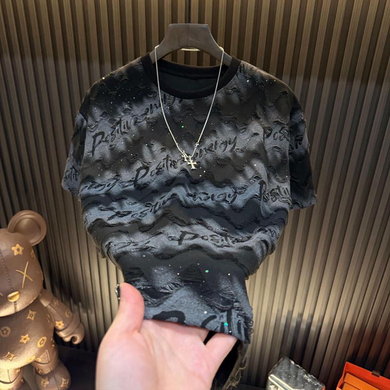 2026 Men s Starry Night Short Sleeve Ripped Round Neck T-shirt 3XL