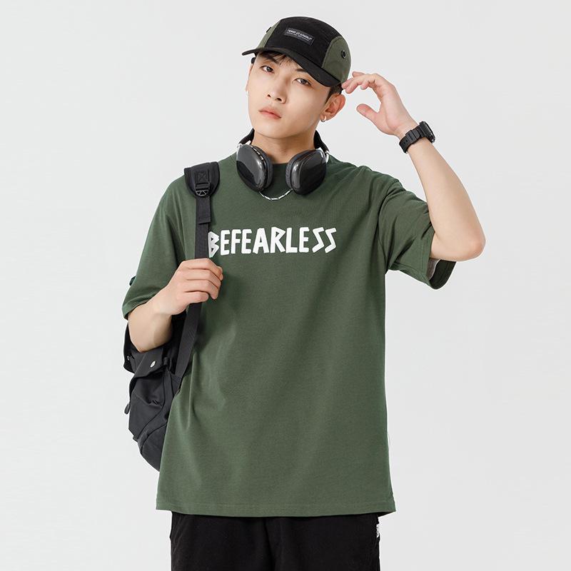 

Мужская футболка из хлопка с принтом в стиле ретро с эффектом пены - короткий рукав, свободный крой, модная летняя одежда M армия зеленый