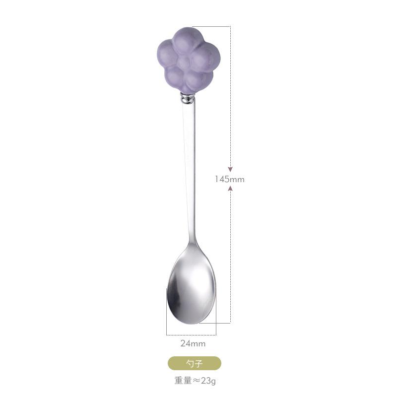 Cute flower stainless steel spoon and fork household student creative ceramic handle dessert coffee spoon fruit fork