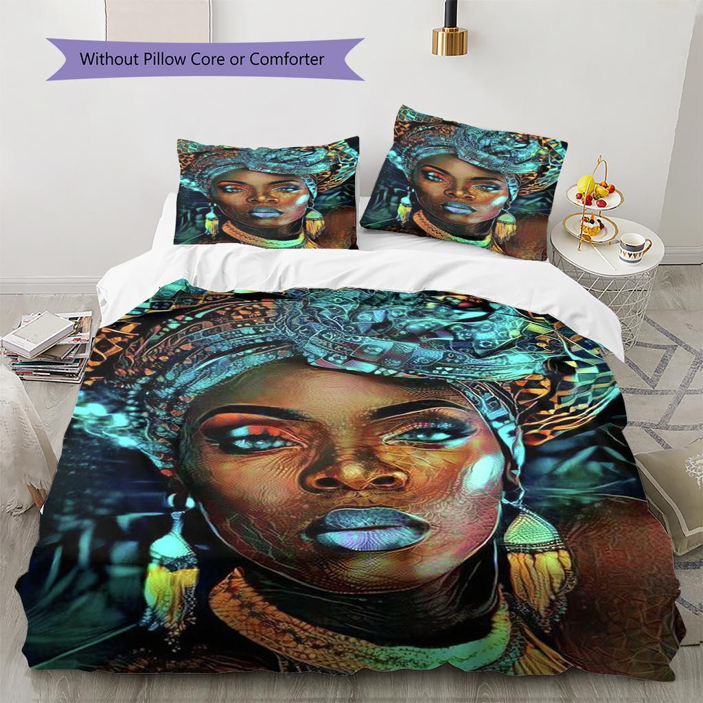 Black Women Pattern Bedding Quilt Set Quilt Cover Pillowcase Home Decoration Gift (1 * duvet cover + 2 * pillowcase, without core)
