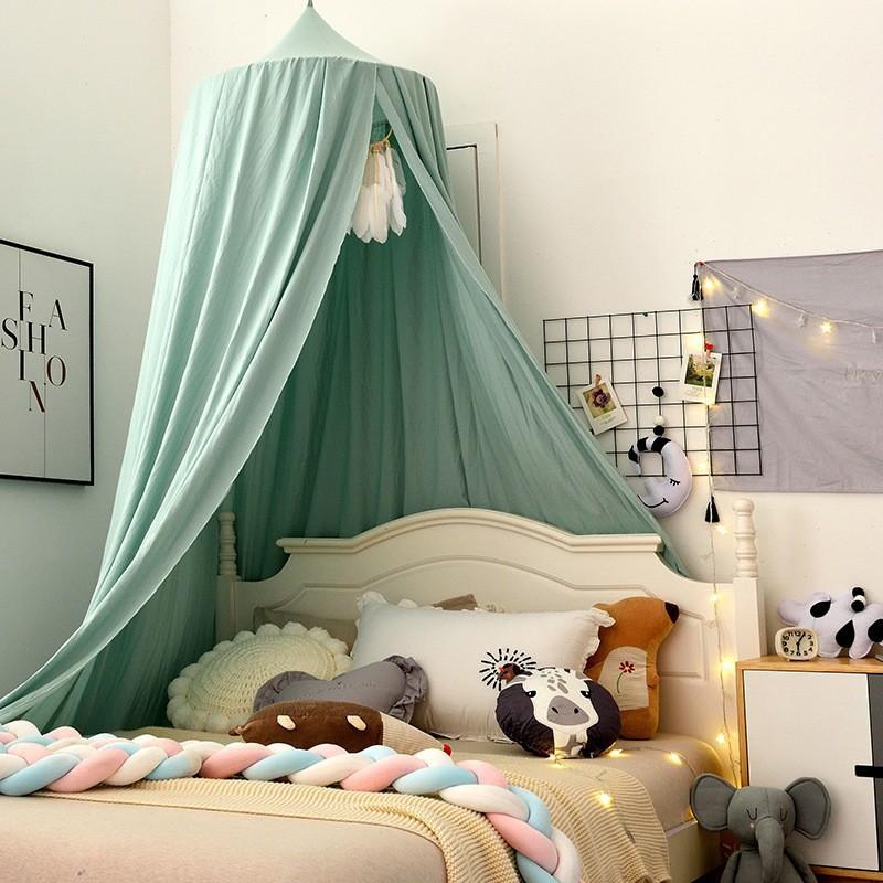 Kids Bed Canopy Tent With Mosquito Net Windproof Light-Blocking Dome Style No-Drill Installation Nursery