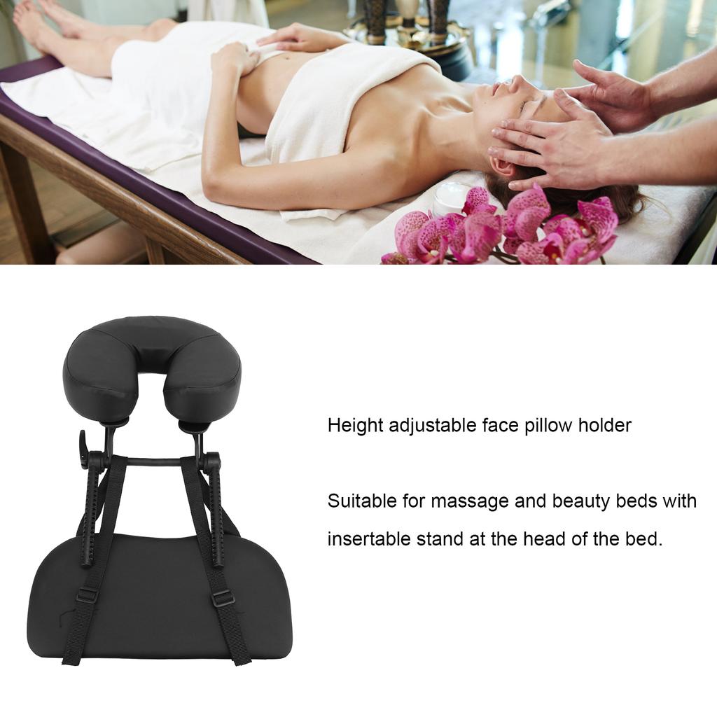 Beauty Bed Headrest Cradle U Shape Adjustable Folding Massage Table Face Cradle Pillow for Beauty Salon Black