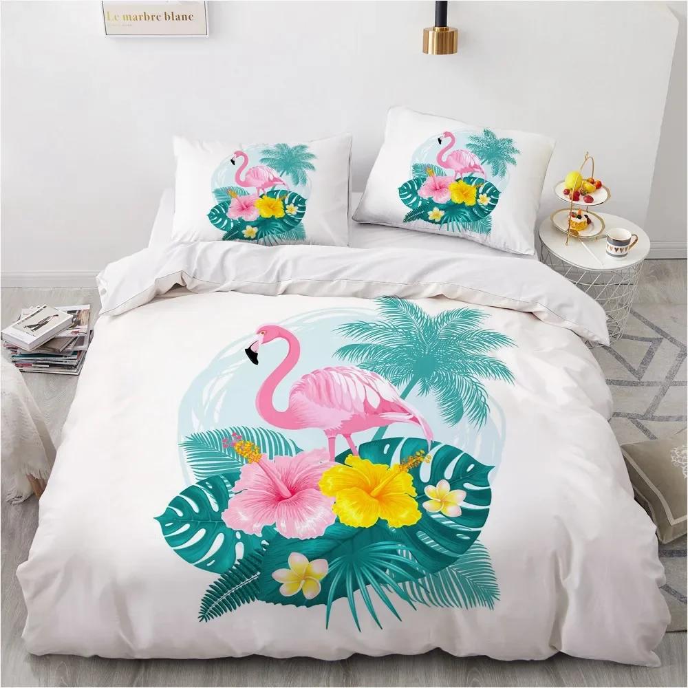 Flamingo Duvet Cover King Queen 3D Pink Animal Bedding Set for Kids Teens Adults Watercolor Style Quilt Cover with Pillowcase