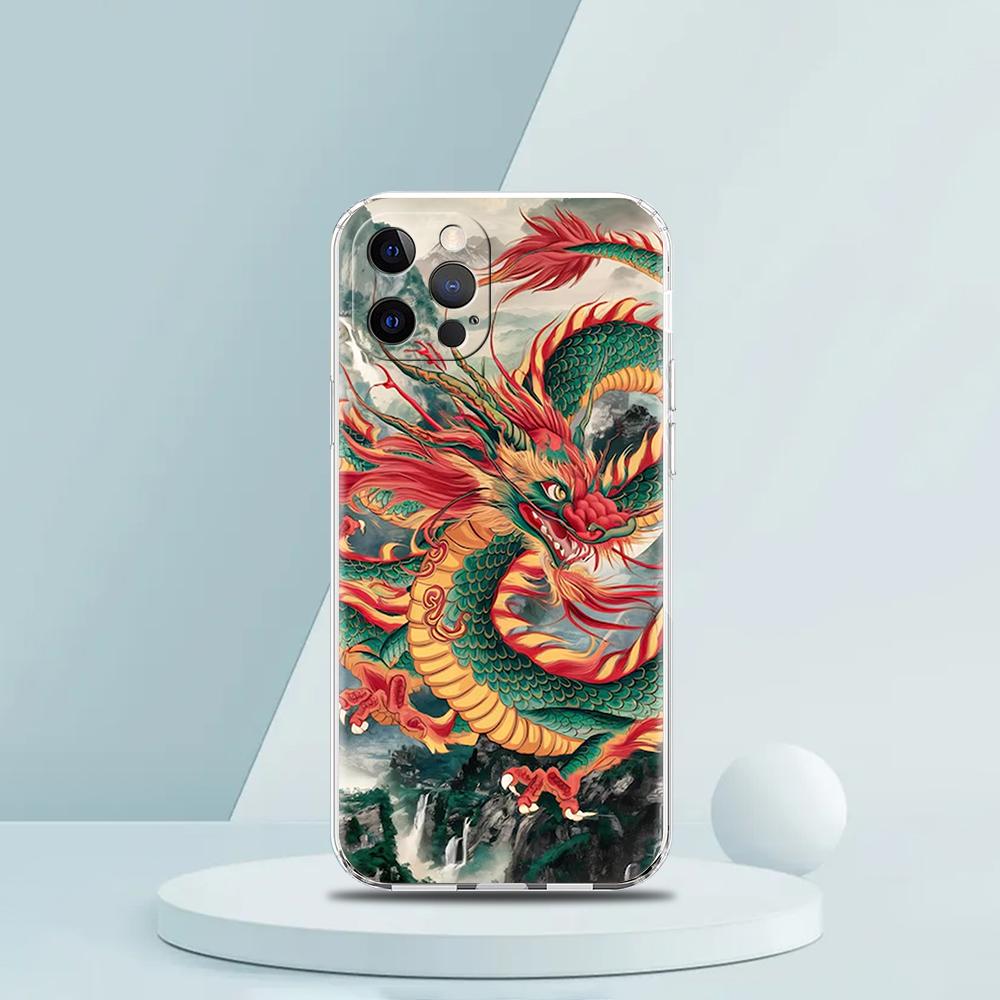

Мягкий прозрачный чехол-бампер из ТПУ для iPhone 16 15 14 13 12 11 Pro Max XR 8 7 Plus XR Оболочка Иллюзорный цвет Китайский дракон for iPhone 16