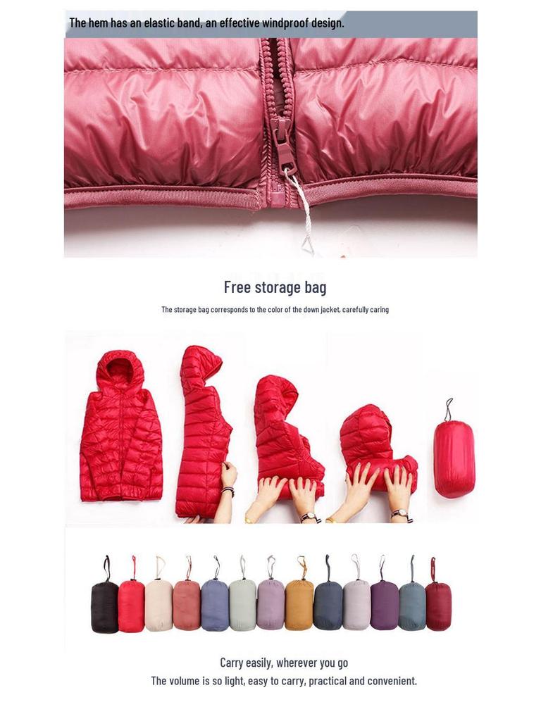 Rourou Women's Hooded Lightweight Down Jacket - New Mushroom Series, Short Style, 90% White Duck Down, Perfect for Autumn and Winter.