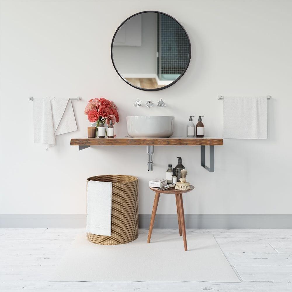 Wooden wall mirror, black, round, 50 cm