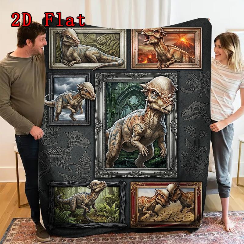 Dinosaur Collage 2D Flat Pattern Flannel Blanket, High quality All Seasons, Home Decor, Warmth and Comfort, Perfect for Christmas Gifts.