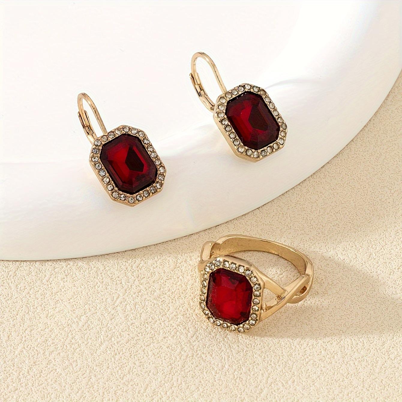 

Elegant and high-end women s earrings, rings, new square double-layer trim for autumn and winter Chinese New Year темно-червоний колір