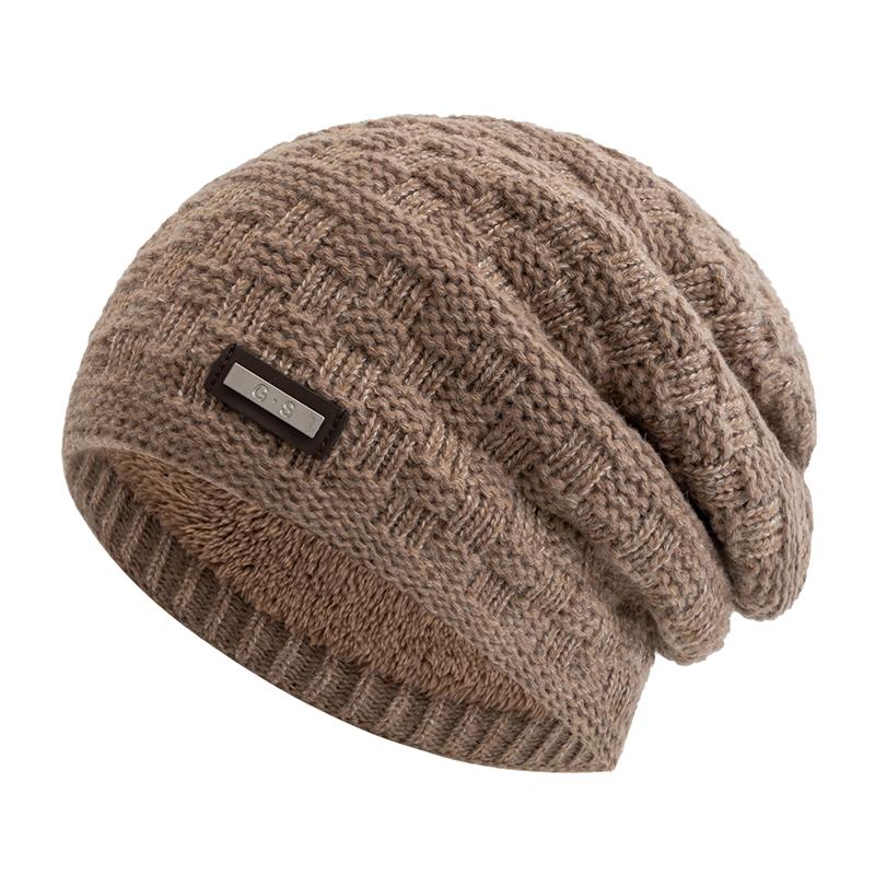 New Unisex Fashion G.S Metal Mark Hats Plush Fur Lined Hats For Men Women Warm Beanie Cap Casual Label Decor Winter Knitted Hats