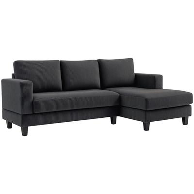 Corner Sofa, L-shaped 3-seater Sofa with Chaise Longue, Wood Construction, 8 Legs, Corduroy Fabric, Foam Upholstery, Grey