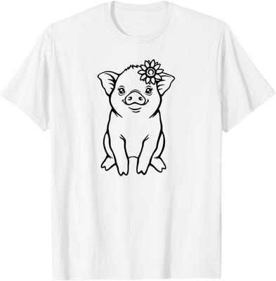 Cute Pig With Flower, Funny, Sarcastic, Jokes, Family T-Shirt