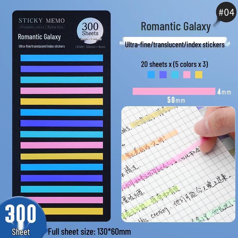 Fluorescent PET Waterproof Sticky Notes, Extra-Thin Long Tabs, 300 Pieces, Convenient Key Point Markers.