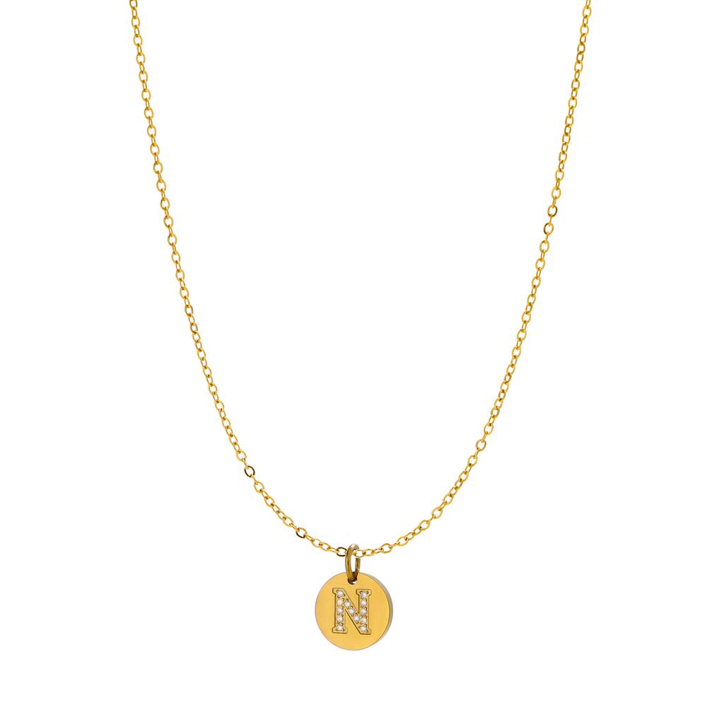 CARLIDANA Classique Minimaliste Alphabet 26 Breloques Lettres en Cristal Collier Pendentif Rond Lettre Acier Inoxydable Collier DIY