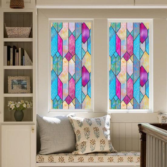 Rainbow Window Film Decorative Static Window Clings Sun Blocking Colorful Decals Removable Privacy Cover for Home Office Bathroom