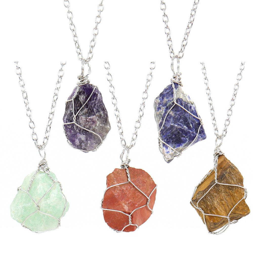Irregular Natural Crystal Amethyst Rough Stone Pendant, Handmade Twisted Stone Necklace N651