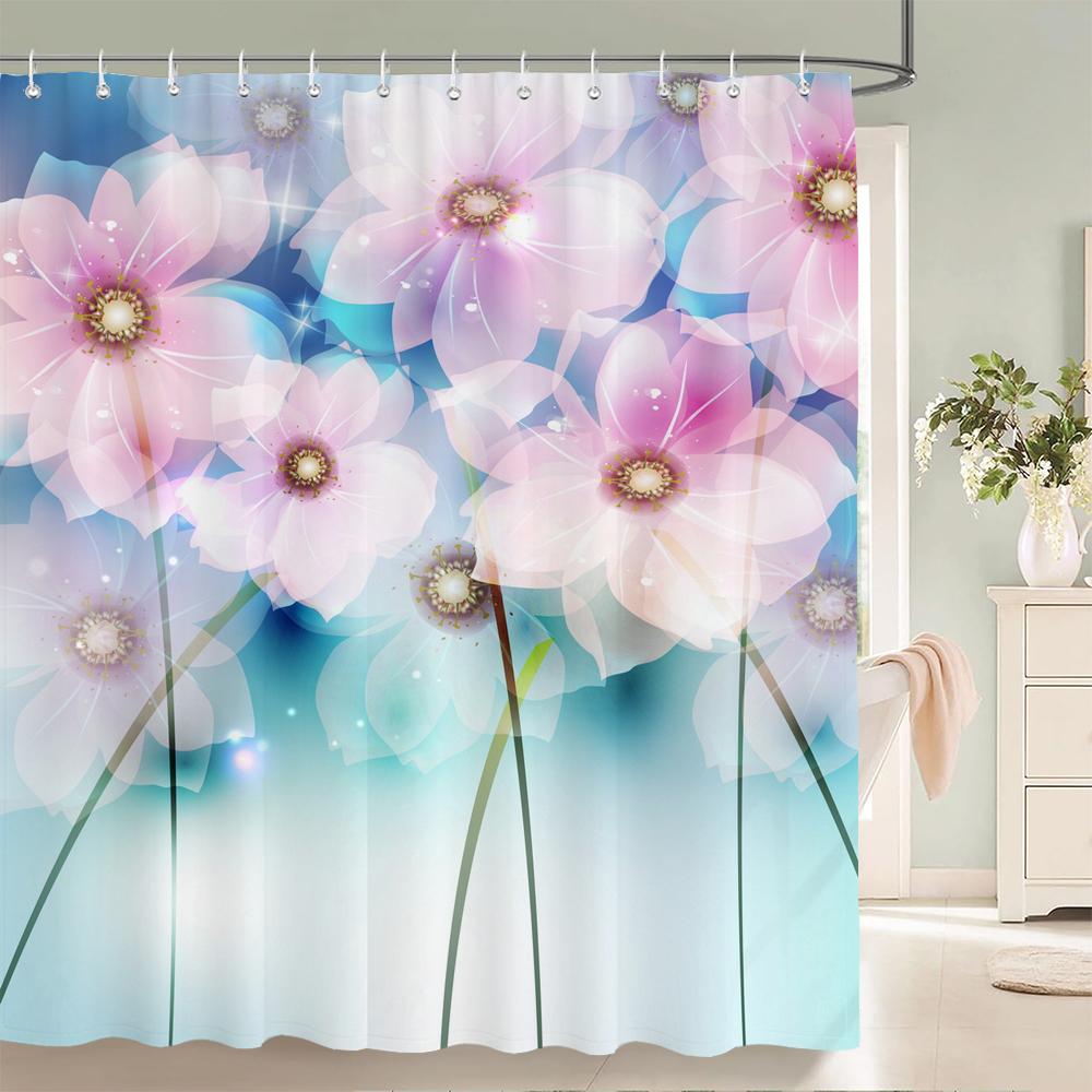 3d Printing Flowers Shower Curtains Bathroom Curtain Waterproof With Hooks Polyester Cloth 180x240cm Bath Home Decor Screen