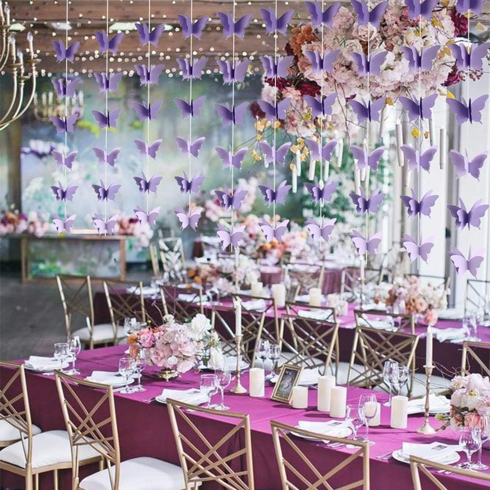 Butterfly Banner Decorative Paper Garland for Wedding Baby Shower Birthday Party Theme Decor 110 Inches Pack of 2 Pieces Light Purple