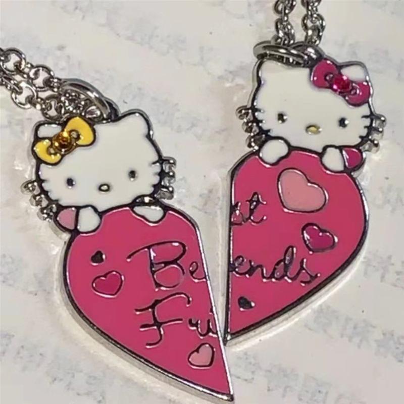 Best Friends Sweet Sanrio Hello Kitty Couple Pendant Necklace 2 Pcs/ Set Chain Choker Bff Good Friendship Jewelry Gift