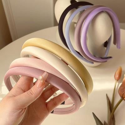 Women Headband Candy Color Sponge Hair Hoop Daily Filling Elastic Fit Commuting School Hair Accessory